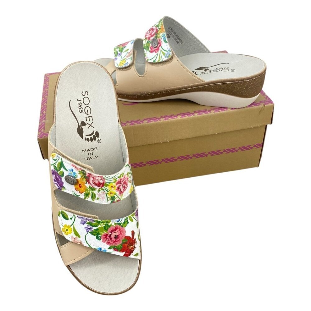 Sogex Made In Italy Leather & Cork Floral Sandals Sz 9